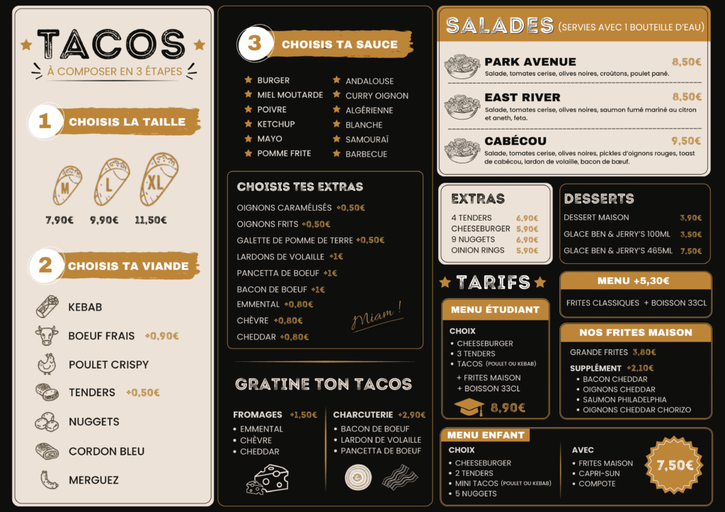 menu salades taco à composer